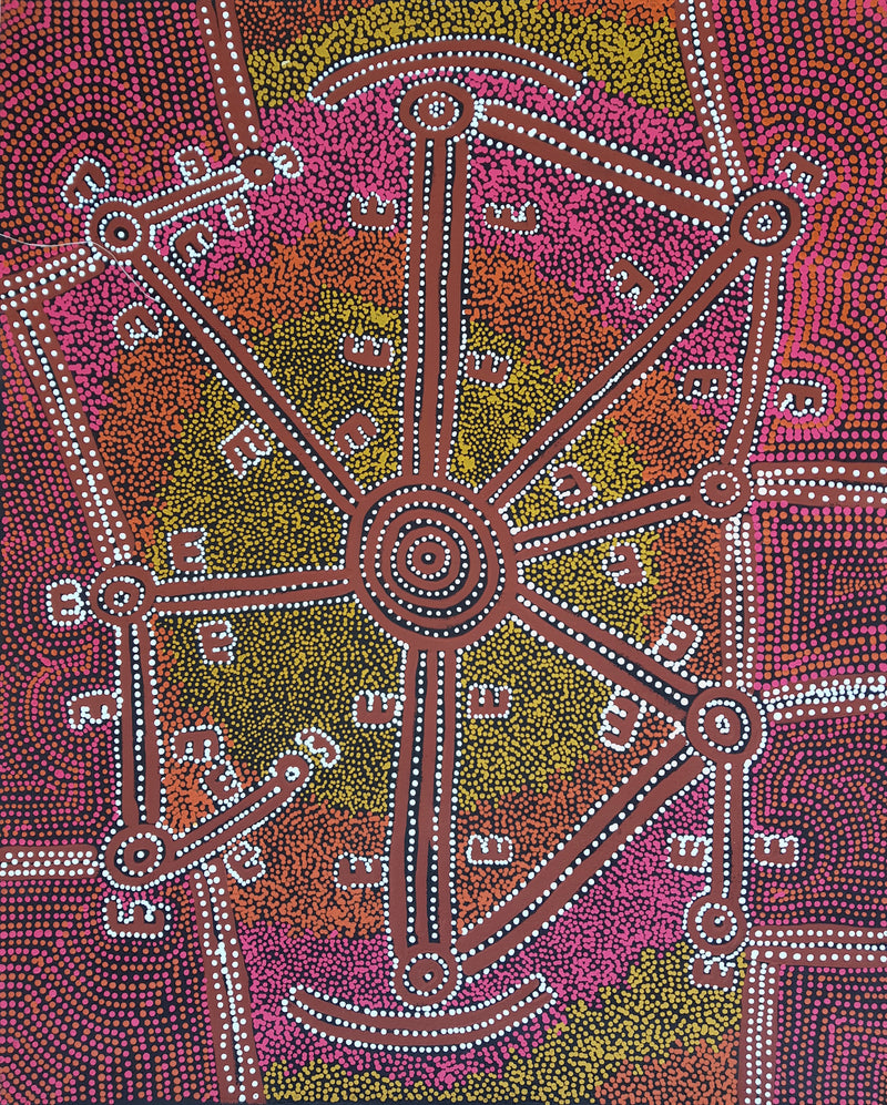Aboriginal Artwork by Queenie Nungarrayi Stewart, Janganpa Jukurrpa (Brush-tail Possum Dreaming) - Mawurrji, 76x61cm