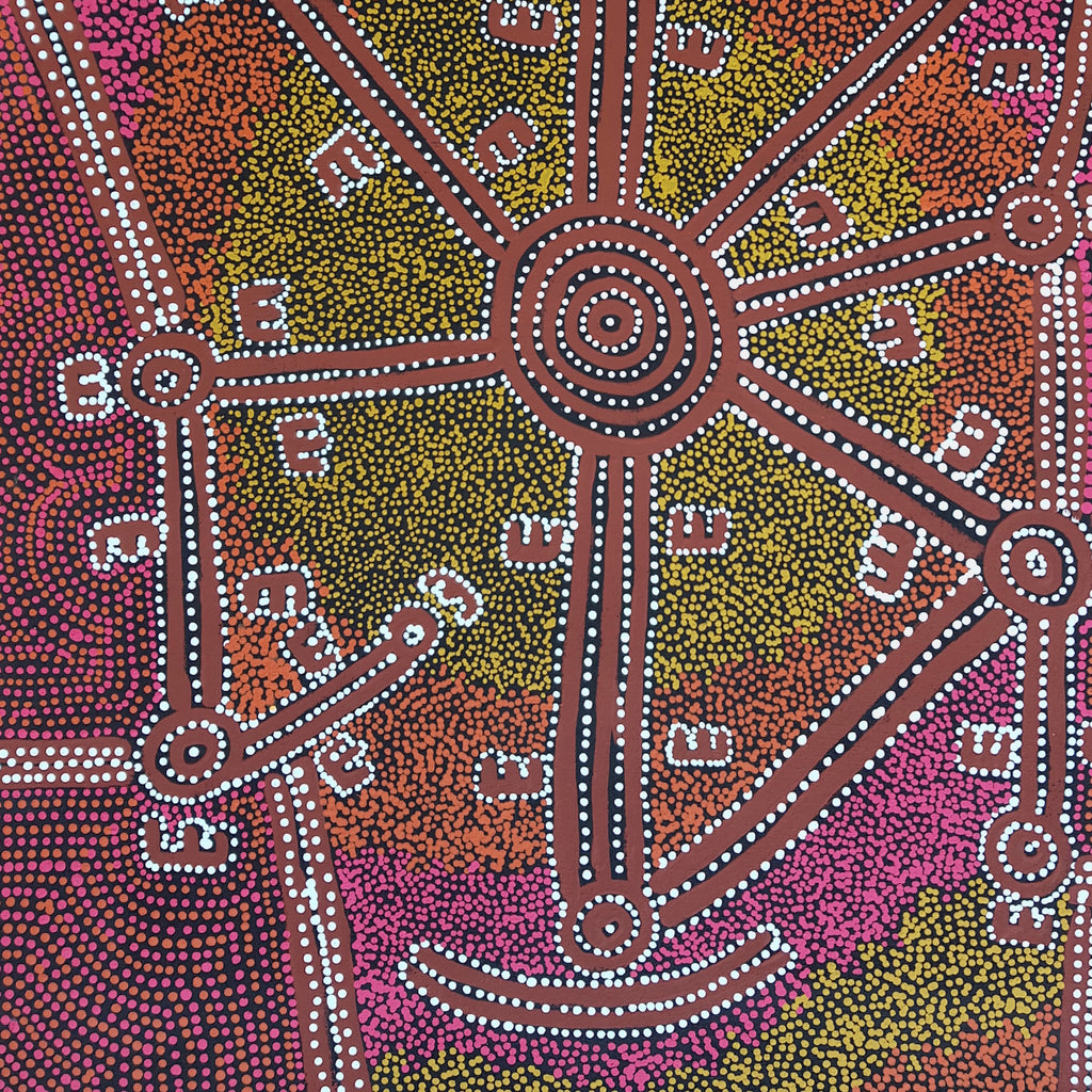 Aboriginal Artwork by Queenie Nungarrayi Stewart, Janganpa Jukurrpa (Brush-tail Possum Dreaming) - Mawurrji, 76x61cm