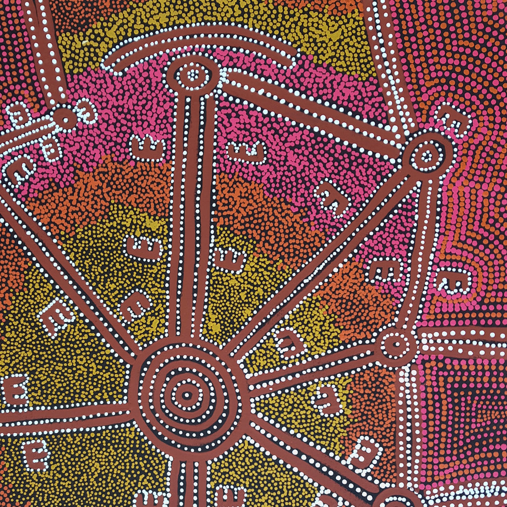 Aboriginal Artwork by Queenie Nungarrayi Stewart, Janganpa Jukurrpa (Brush-tail Possum Dreaming) - Mawurrji, 76x61cm