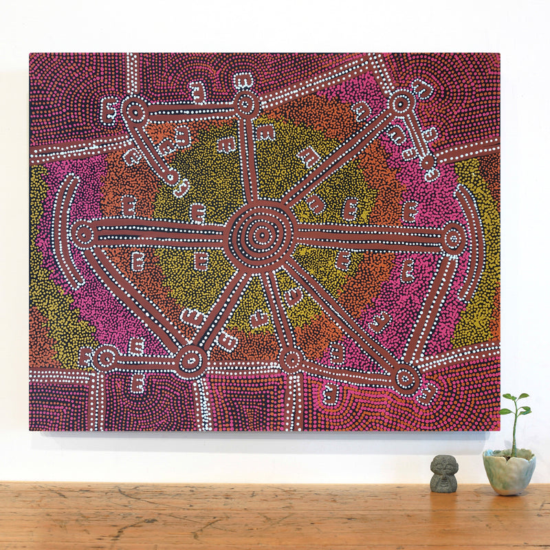 Aboriginal Artwork by Queenie Nungarrayi Stewart, Janganpa Jukurrpa (Brush-tail Possum Dreaming) - Mawurrji, 76x61cm