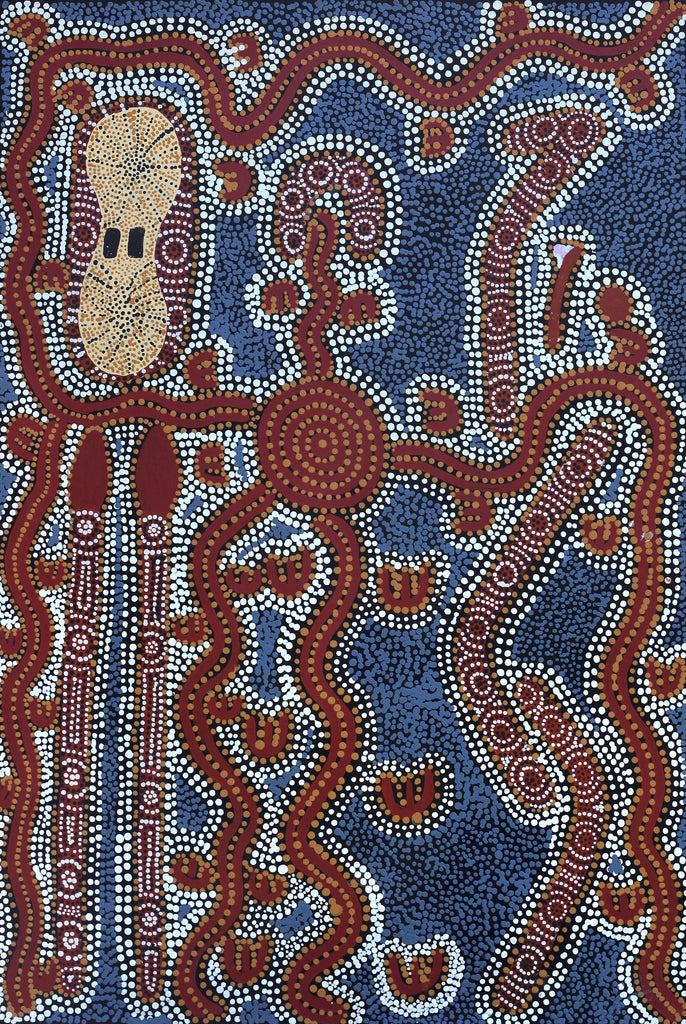 Aboriginal Artwork by Queenie Nungarrayi Stewart, Janganpa Jukurrpa (Brush-tail Possum Dreaming) - Mawurrji, 91x61cm