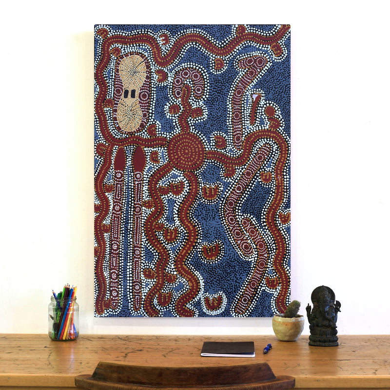 Aboriginal Artwork by Queenie Nungarrayi Stewart, Janganpa Jukurrpa (Brush-tail Possum Dreaming) - Mawurrji, 91x61cm