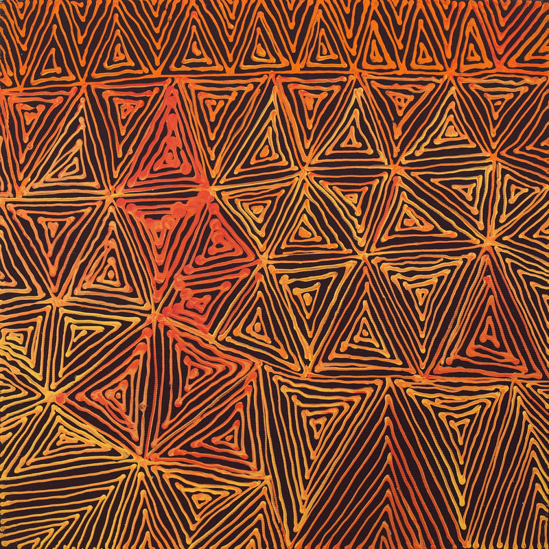 Aboriginal Artwork by Reanne Nampijinpa Brown, Ngapa Jukurrpa (Water Dreaming) - Mikanji, 30x30cm