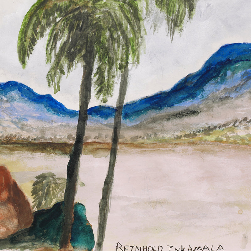 Aboriginal Artwork by Reinhold Inkamala, Palm Valley, 54x35.5cm