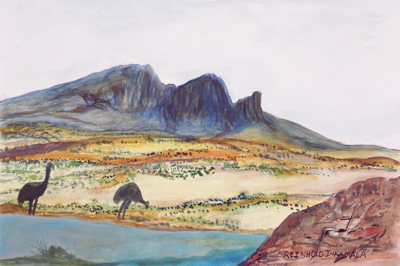 Aboriginal Artwork by Reinhold Inkamala, Rutjipma (Mt Sonder), 54x36cm