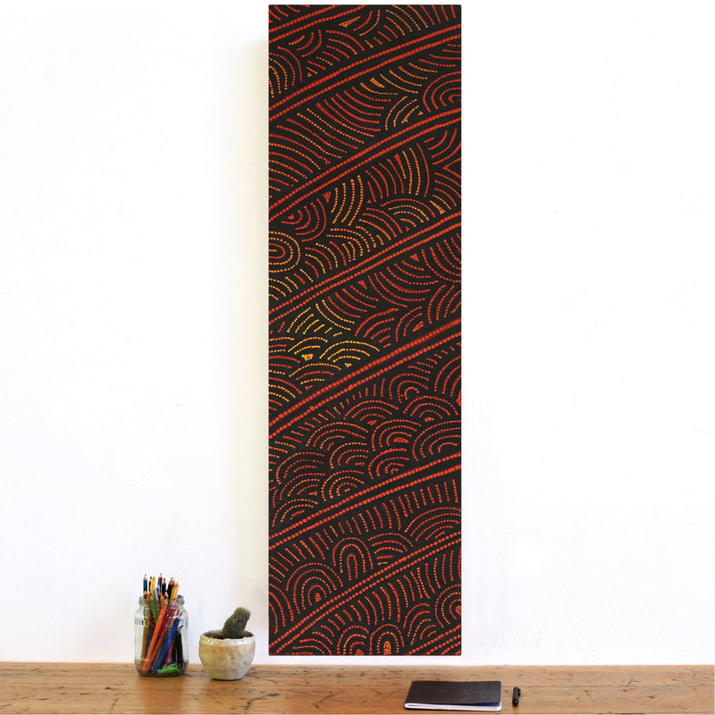 Aboriginal Artwork by Reanne Nampijinpa Brown, Ngapa Jukurrpa (Water Dreaming) - Mikanji, 107x30cm