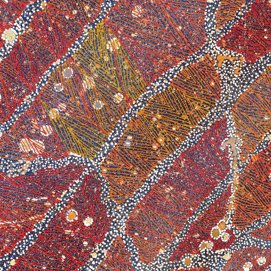 Aboriginal Artwork by Reanne Nampijinpa Brown, Ngapa Jukurrpa (Water Dreaming) - Mikanji, 107x76cm