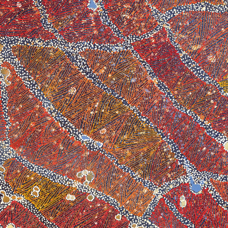 Aboriginal Artwork by Reanne Nampijinpa Brown, Ngapa Jukurrpa (Water Dreaming) - Mikanji, 107x76cm