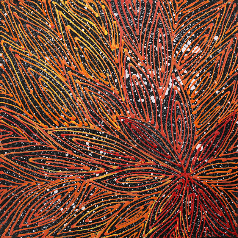 Aboriginal Artwork by Reanne Nampijinpa Brown, Ngapa Jukurrpa (Water Dreaming) - Mikanji, 30x30cm