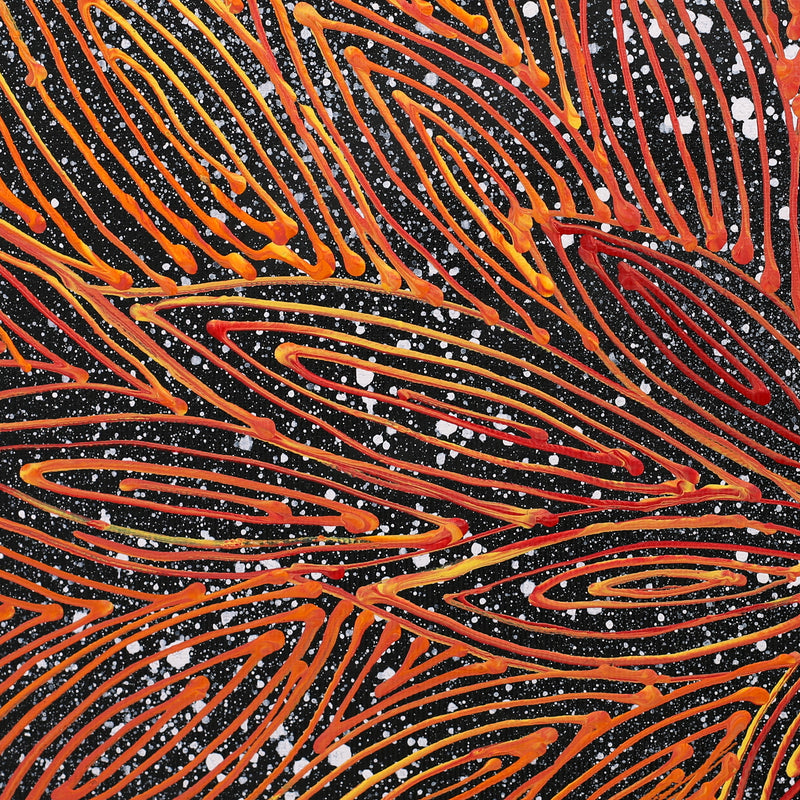 Aboriginal Artwork by Reanne Nampijinpa Brown, Ngapa Jukurrpa (Water Dreaming) - Mikanji, 30x30cm
