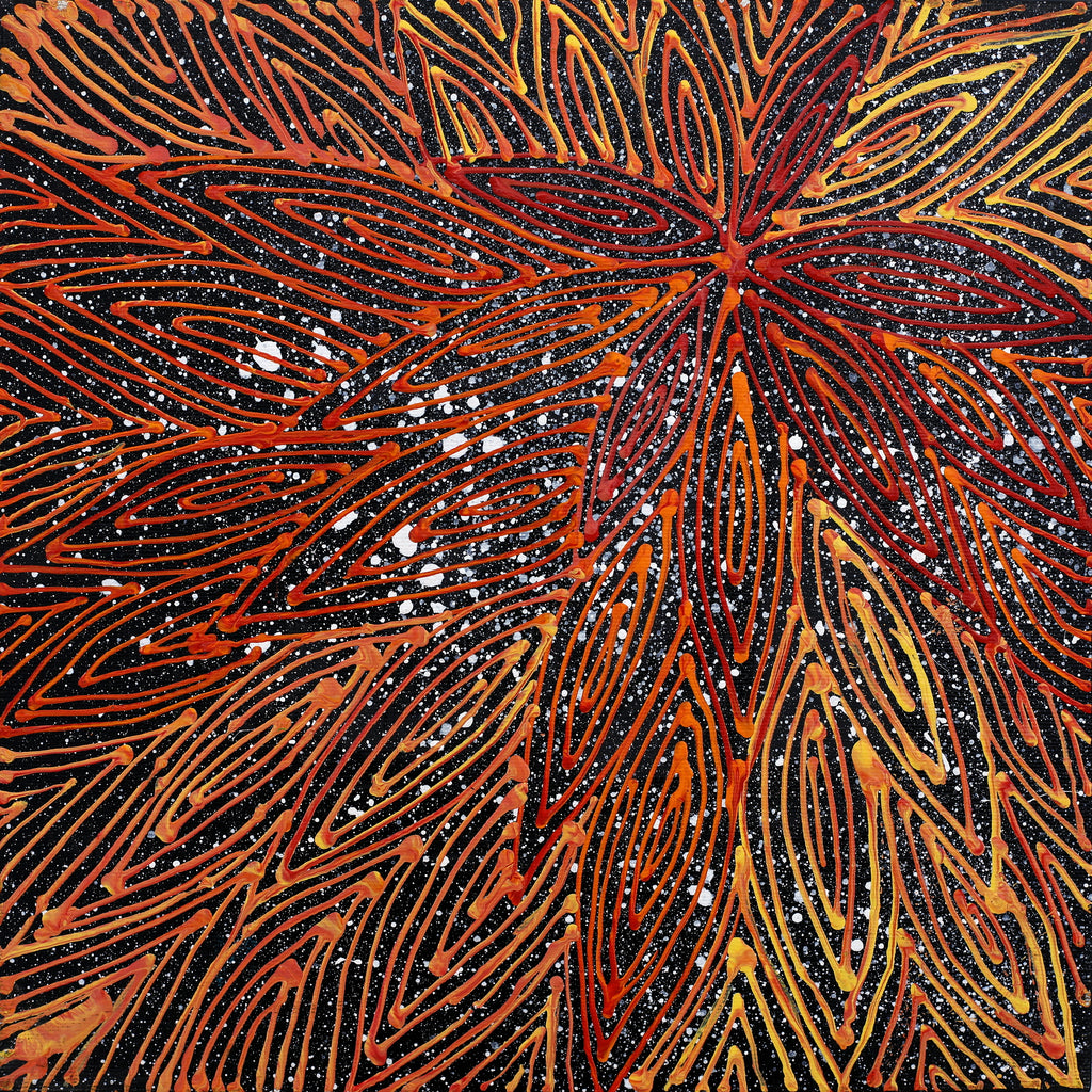 Aboriginal Art by Reanne Nampijinpa Brown, Ngapa Jukurrpa (Water Dreaming) - Mikanji, 30x30cm - ART ARK®