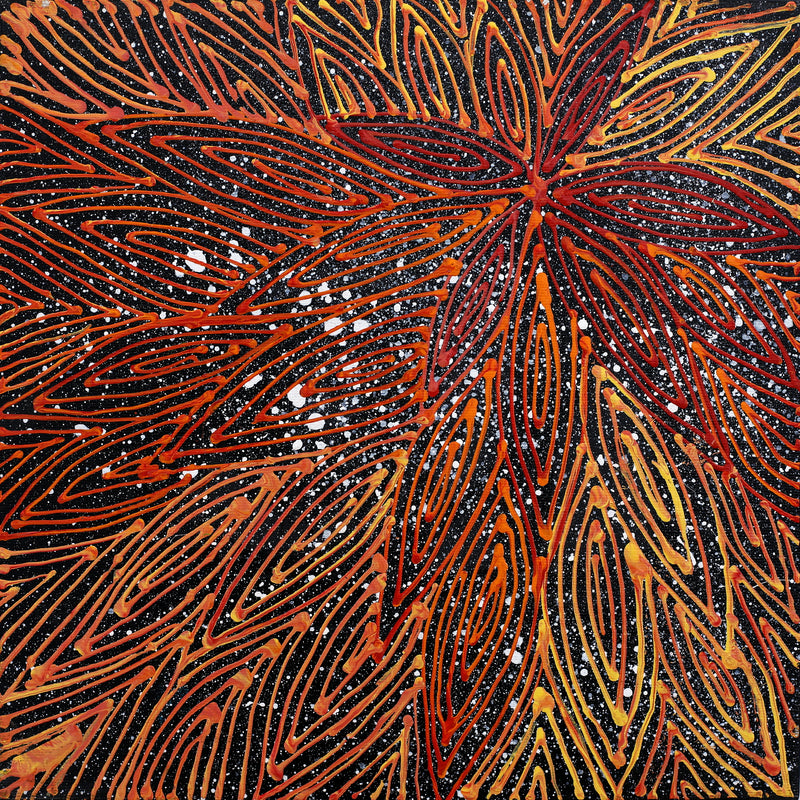 Aboriginal Artwork by Reanne Nampijinpa Brown, Ngapa Jukurrpa (Water Dreaming) - Mikanji, 30x30cm