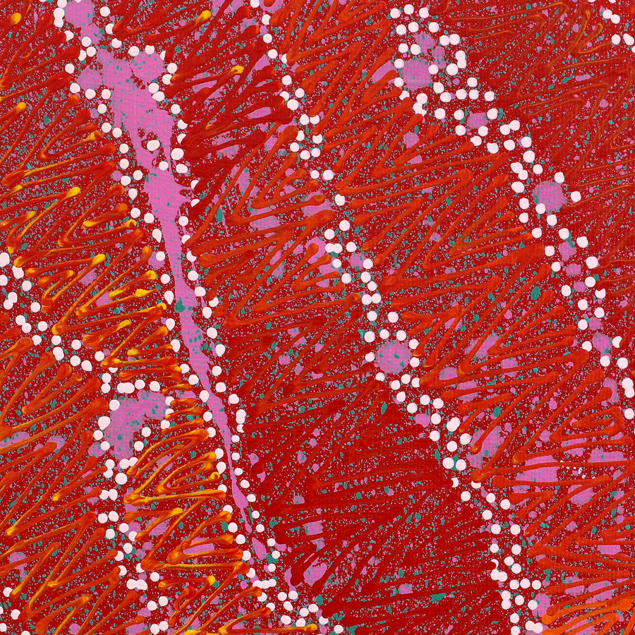 Aboriginal Artwork by Reanne Nampijinpa Brown, Ngapa Jukurrpa (Water Dreaming) - Mikanji, 30x30cm
