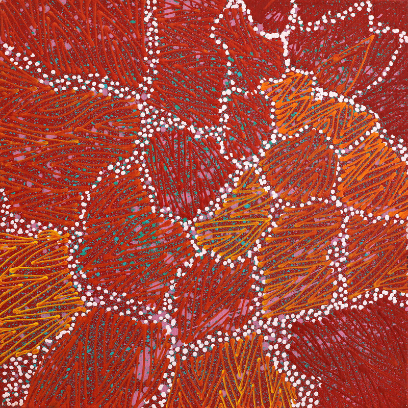 Aboriginal Artwork by Reanne Nampijinpa Brown, Ngapa Jukurrpa (Water Dreaming) - Mikanji, 30x30cm
