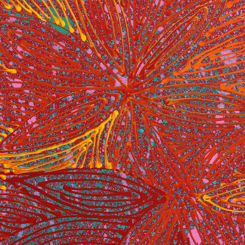 Aboriginal Artwork by Reanne Nampijinpa Brown, Ngapa Jukurrpa (Water Dreaming) - Mikanji, 30x30cm