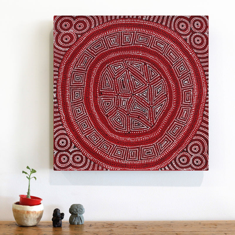 Aboriginal Artwork by Reanne Nampijinpa Brown, Lappi Lappi Jukurrpa, 46x46cm