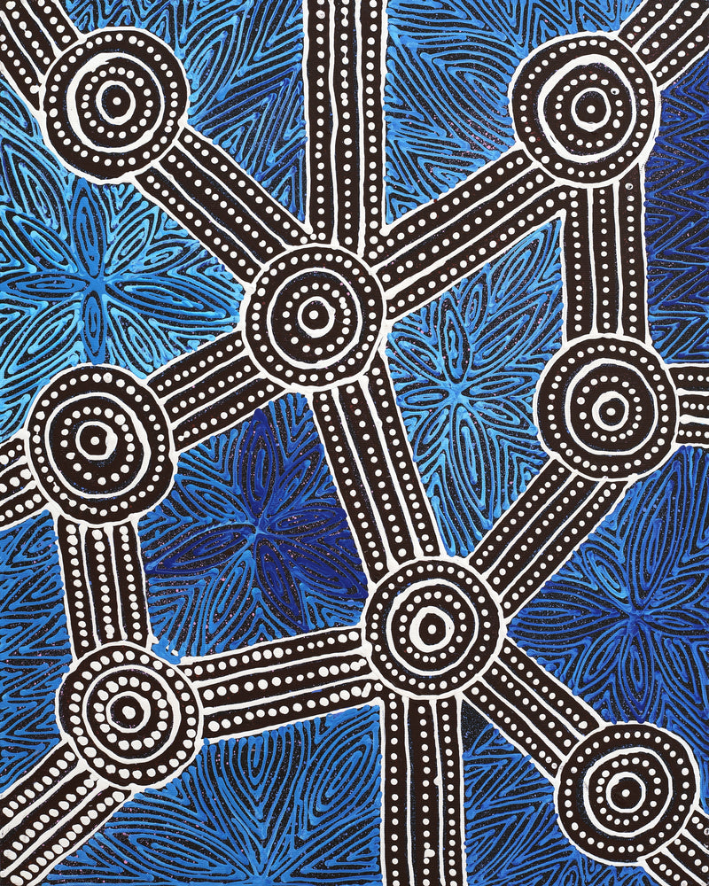 Aboriginal Artwork by Reanne Nampijinpa Brown, Ngapa Jukurrpa (Water Dreaming) - Mikanji, 50x40cm