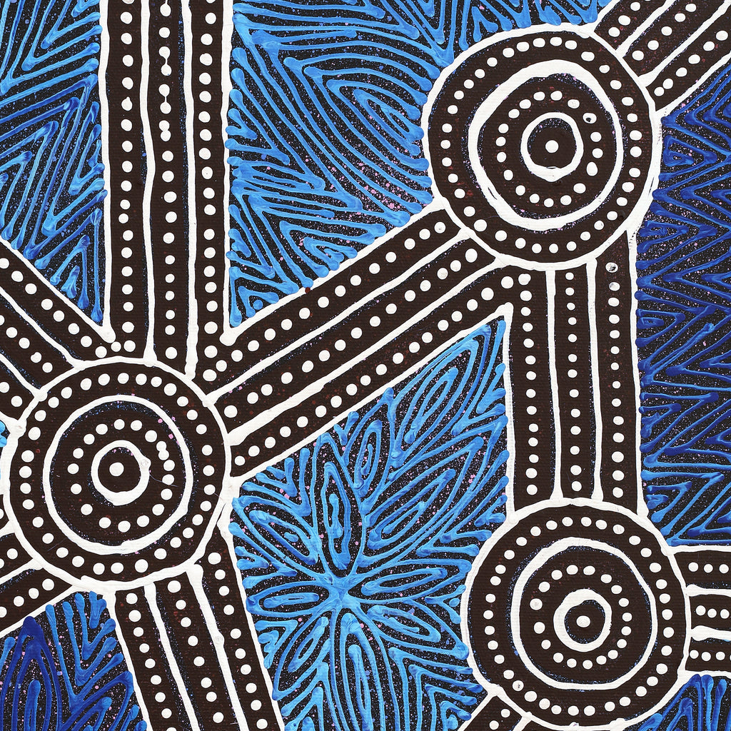 Aboriginal Artwork by Reanne Nampijinpa Brown, Ngapa Jukurrpa (Water Dreaming) - Mikanji, 50x40cm