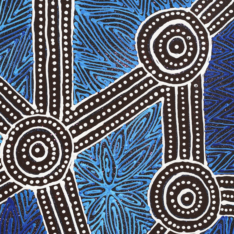 Aboriginal Artwork by Reanne Nampijinpa Brown, Ngapa Jukurrpa (Water Dreaming) - Mikanji, 50x40cm