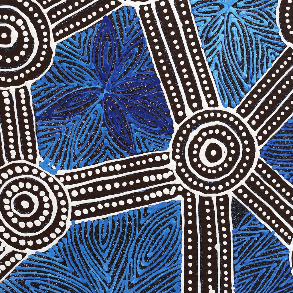 Aboriginal Artwork by Reanne Nampijinpa Brown, Ngapa Jukurrpa (Water Dreaming) - Mikanji, 50x40cm