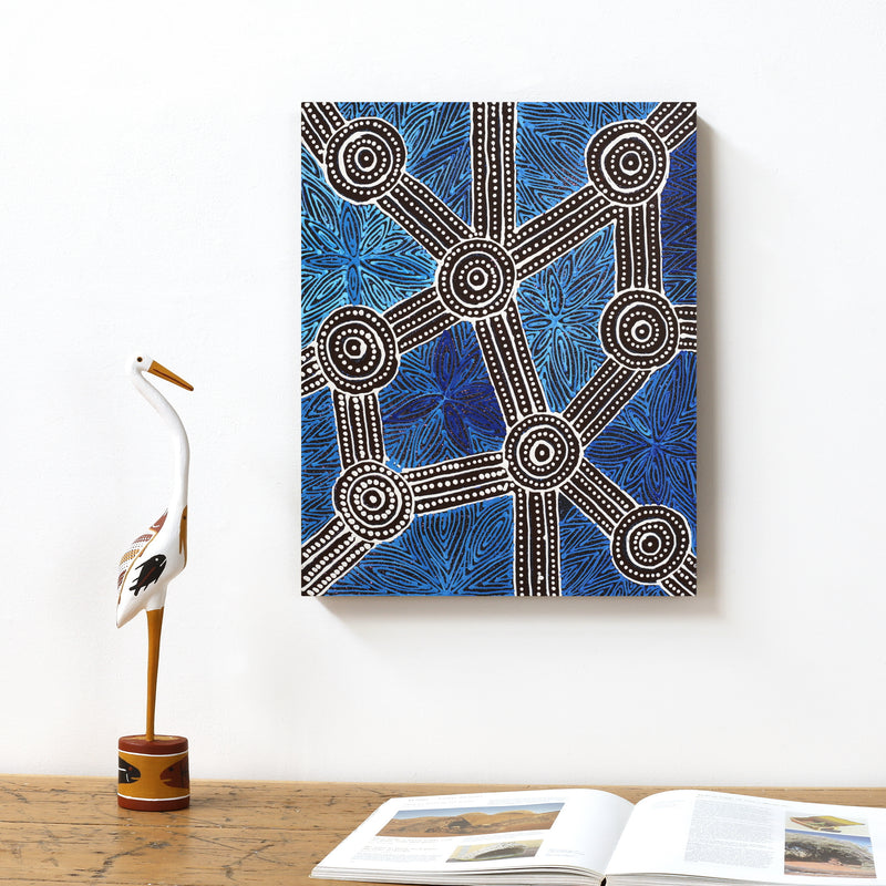 Aboriginal Artwork by Reanne Nampijinpa Brown, Ngapa Jukurrpa (Water Dreaming) - Mikanji, 50x40cm