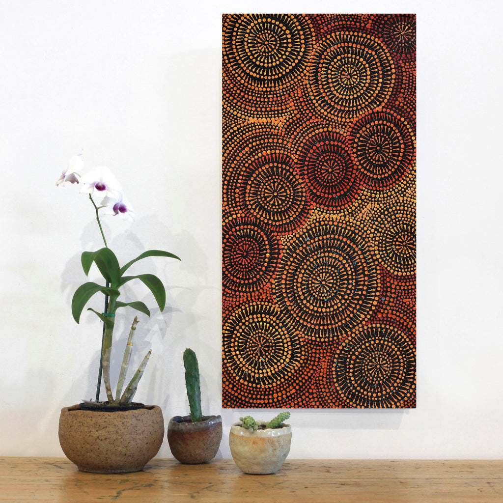 Aboriginal Artwork by Reanne Nampijinpa Brown, Ngapa Jukurrpa (Water Dreaming) - Mikanji, 61x30cm - ART ARK®