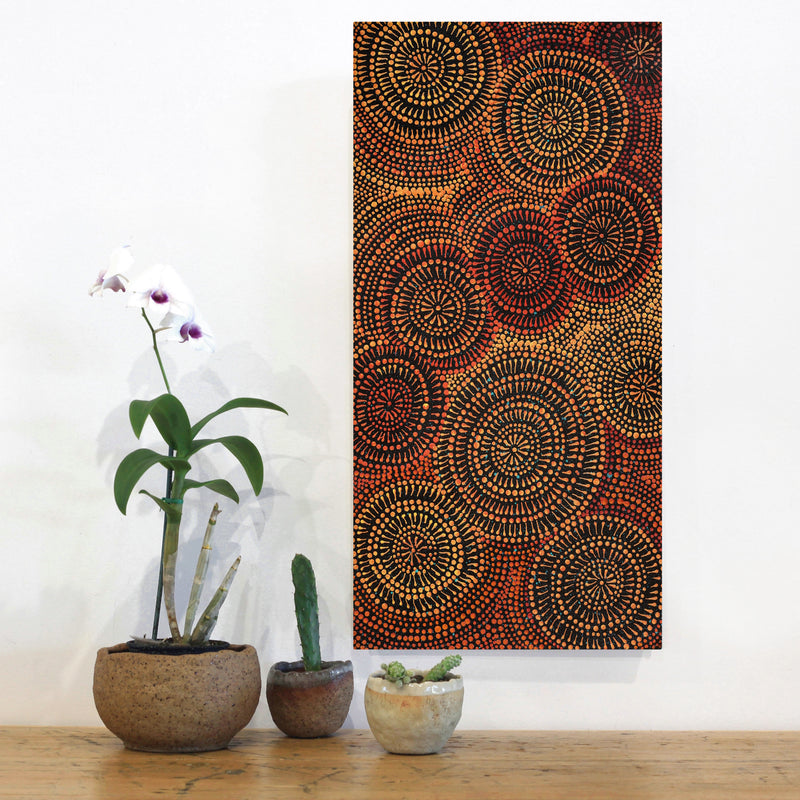 Aboriginal Artwork by Reanne Nampijinpa Brown, Ngapa Jukurrpa (Water Dreaming) - Mikanji, 61x30cm