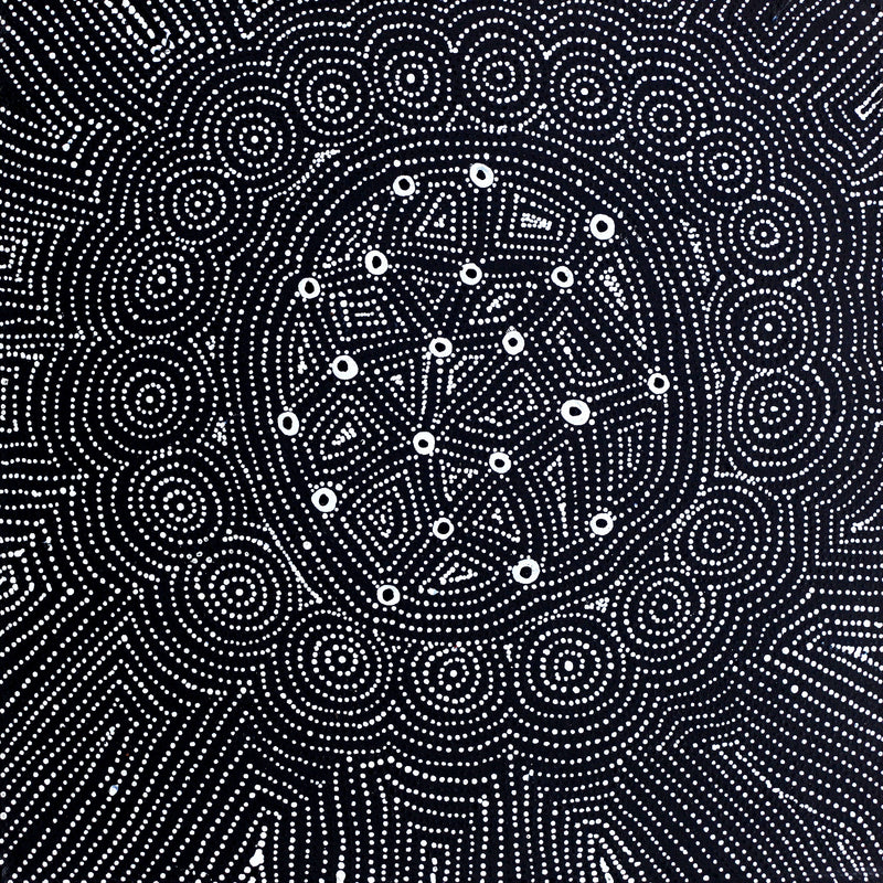 Aboriginal Artwork by Reanne Nampijinpa Brown, Ngapa Jukurrpa (Water Dreaming) - Mikanji, 46x46cm