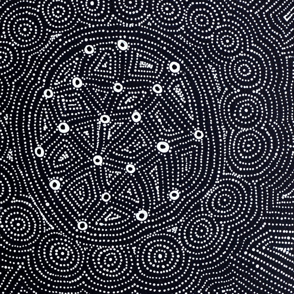 Aboriginal Artwork by Reanne Nampijinpa Brown, Ngapa Jukurrpa (Water Dreaming) - Mikanji, 46x46cm