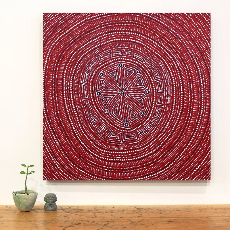 Aboriginal Artwork by Reanne Nampijinpa Brown, Ngapa Jukurrpa (Water Dreaming) - Mikanji, 61x61cm