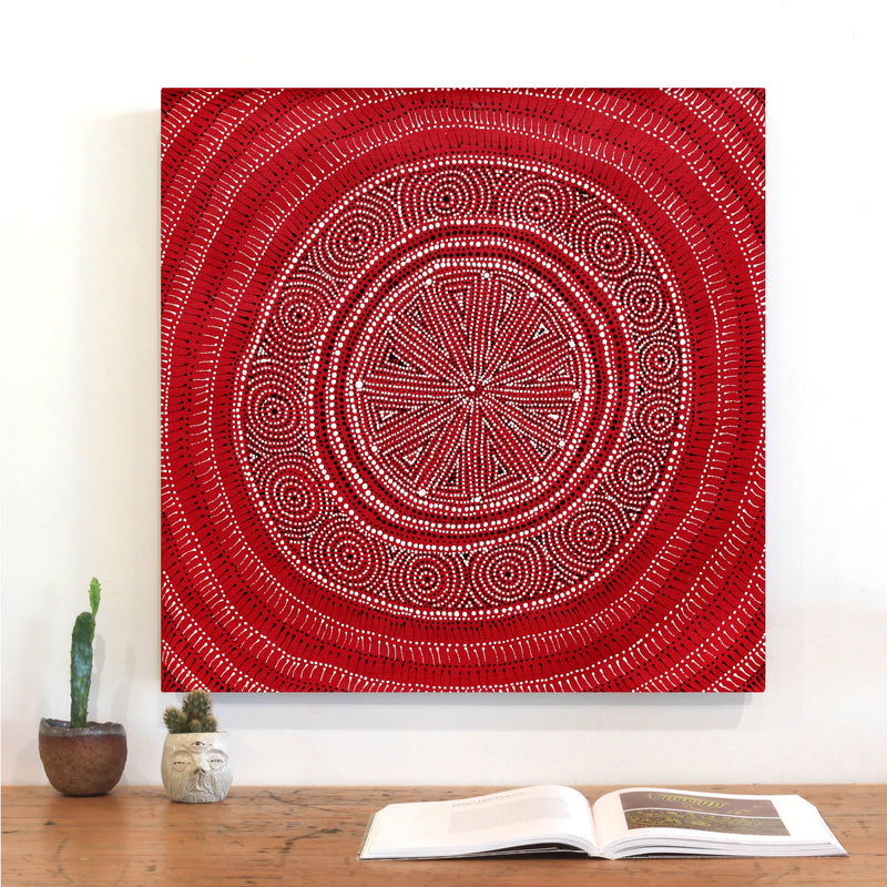 Aboriginal Artwork by Reanne Nampijinpa Brown, Ngapa Jukurrpa (Water Dreaming) - Mikanji, 61x61cm