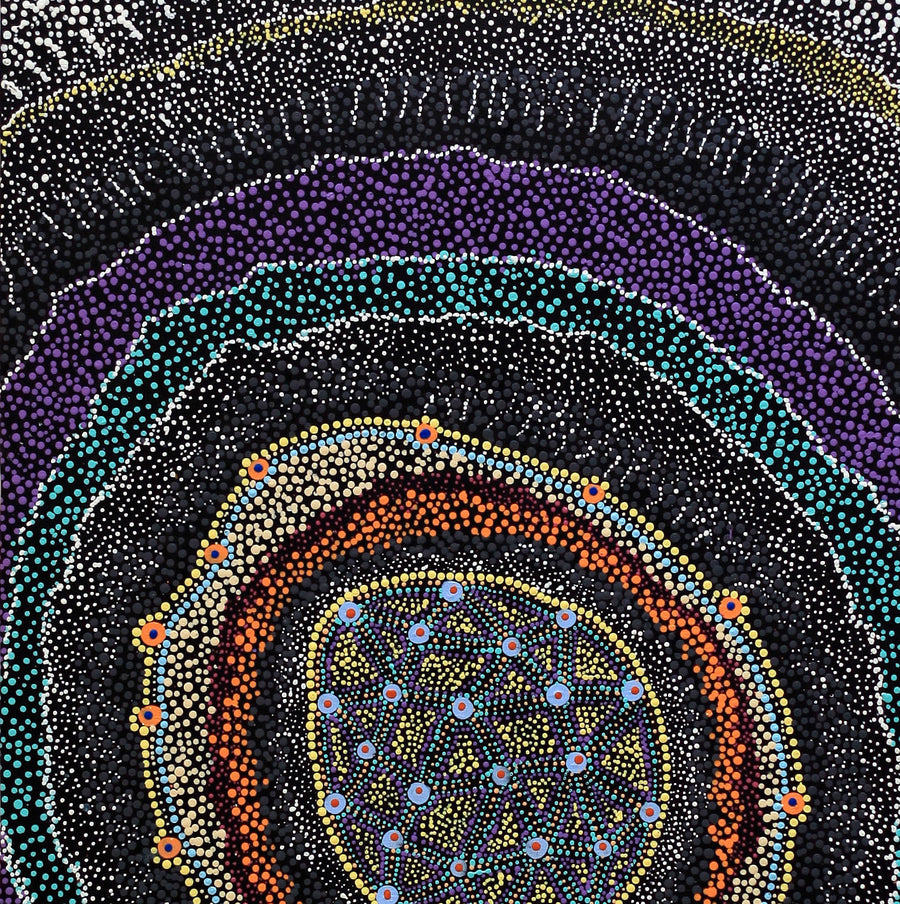 Aboriginal Artwork by Reanne Nampijinpa Brown, Ngapa Jukurrpa (Water Dreaming) - Mikanji, 91x61cm