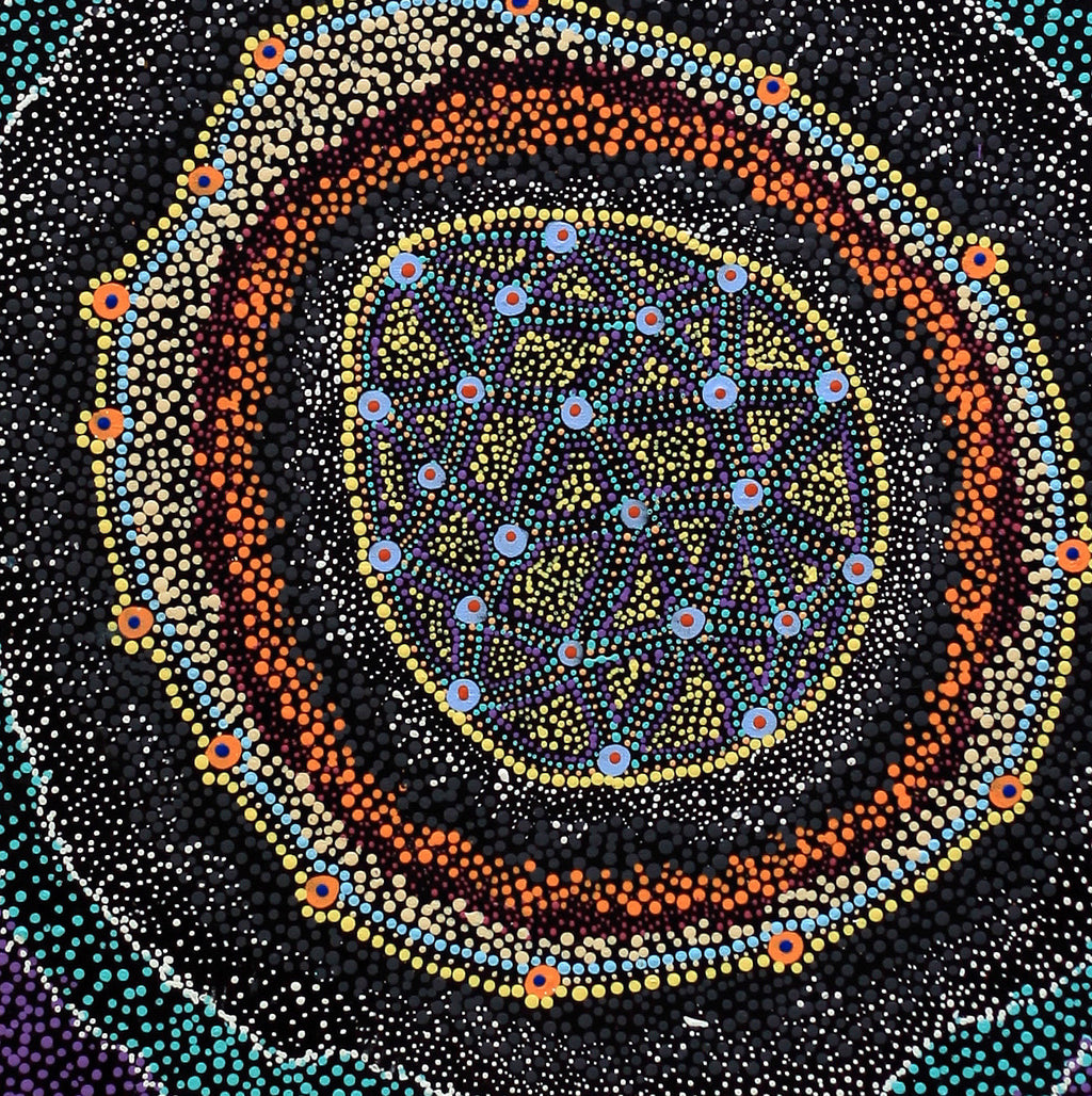 Aboriginal Artwork by Reanne Nampijinpa Brown, Ngapa Jukurrpa (Water Dreaming) - Mikanji, 91x61cm