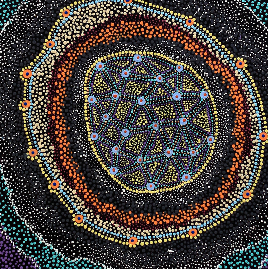Aboriginal Artwork by Reanne Nampijinpa Brown, Ngapa Jukurrpa (Water Dreaming) - Mikanji, 91x61cm