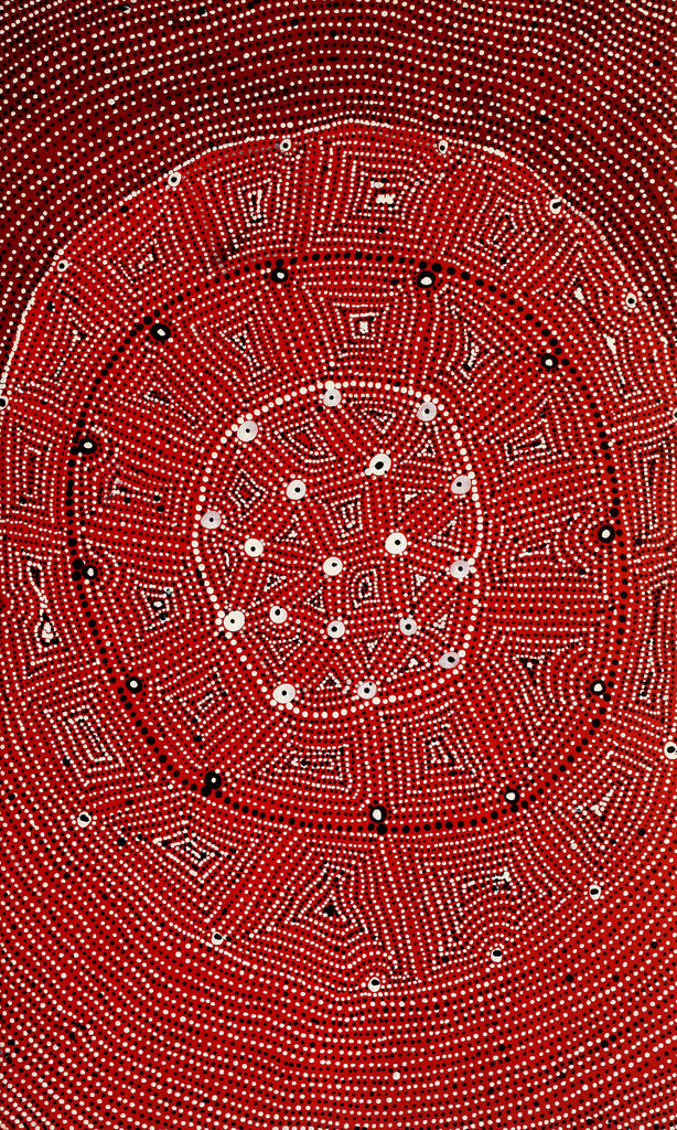 Aboriginal Artwork by Reanne Nampijinpa Brown, Ngapa Jukurrpa (Water Dreaming) - Mikanji, 76x46cm