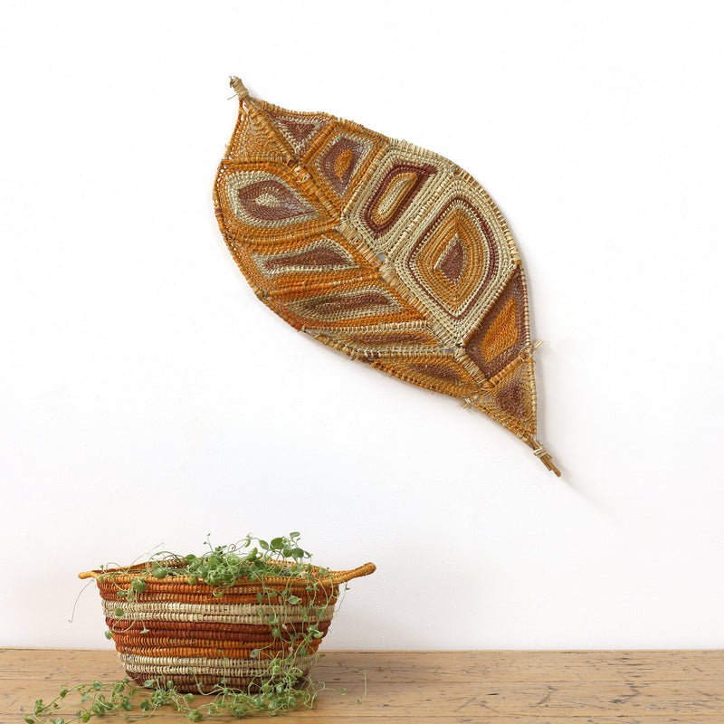 Aboriginal Artwork by Rebecca Wurrkidj (Njimimjuma), Dry Season Leaf, 74x33cm