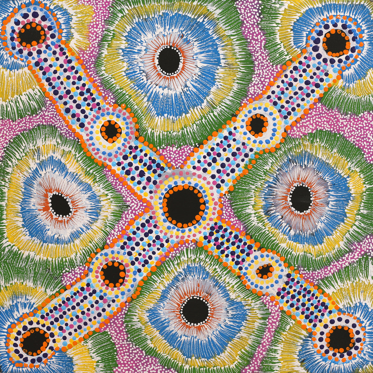 Aboriginal Art by Renada Napanagka Forrest, Ngapa Jukurrpa (Water Dreaming) - Puyurru, 40x40cm - ART ARK®