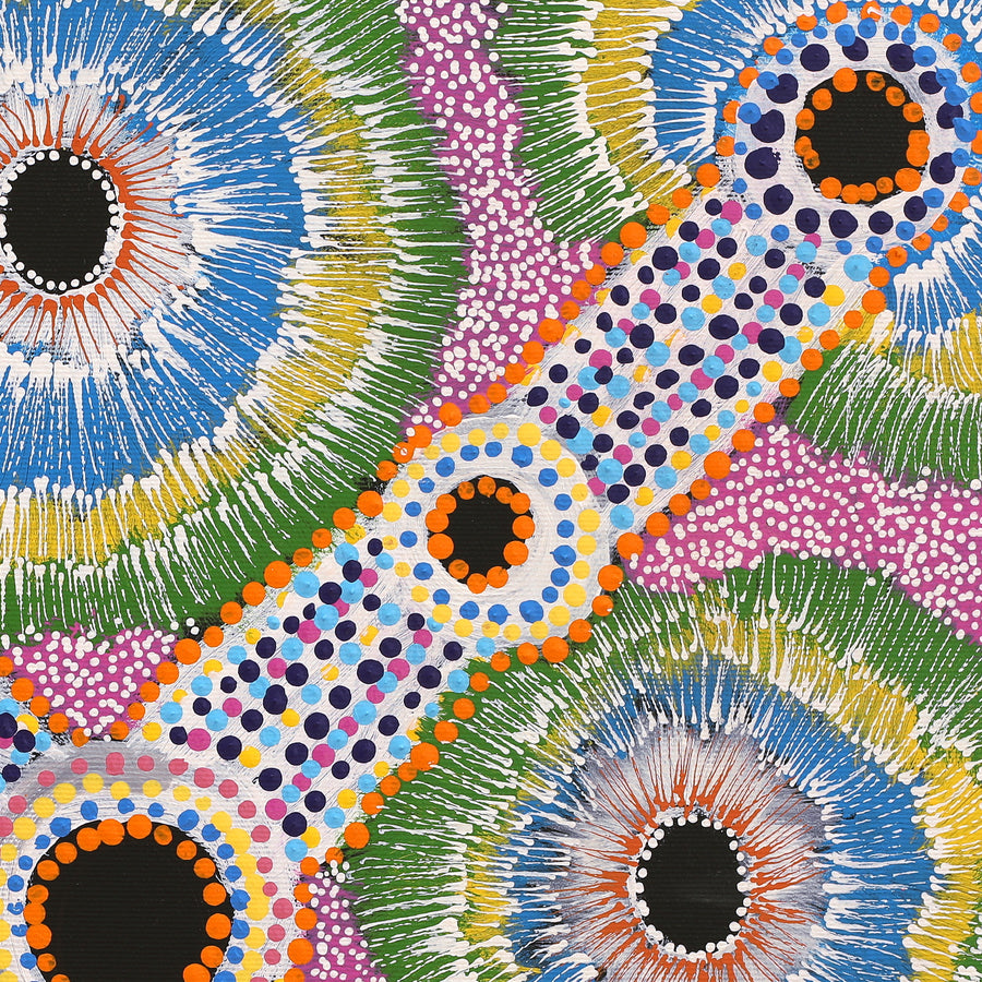 Aboriginal Artwork by Renada Napanagka Forrest, Ngapa Jukurrpa (Water Dreaming) - Puyurru, 40x40cm