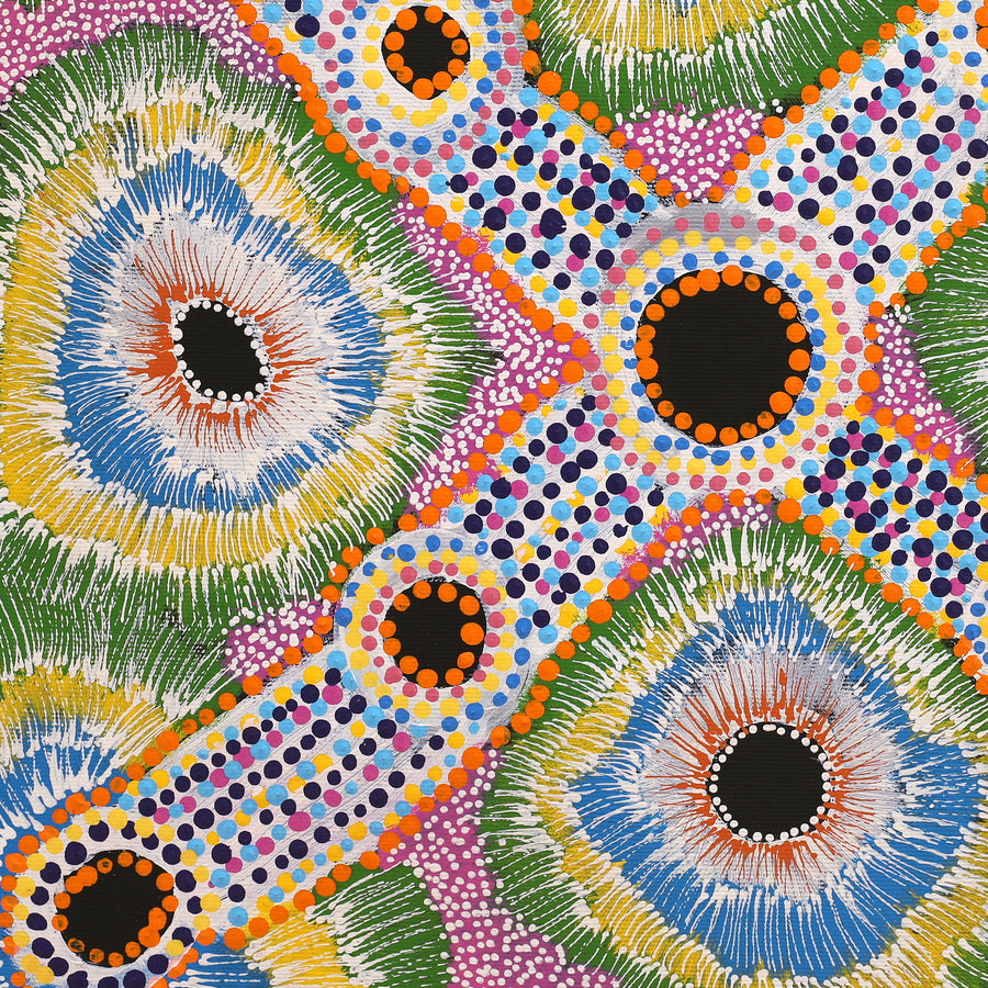 Aboriginal Artwork by Renada Napanagka Forrest, Ngapa Jukurrpa (Water Dreaming) - Puyurru, 40x40cm