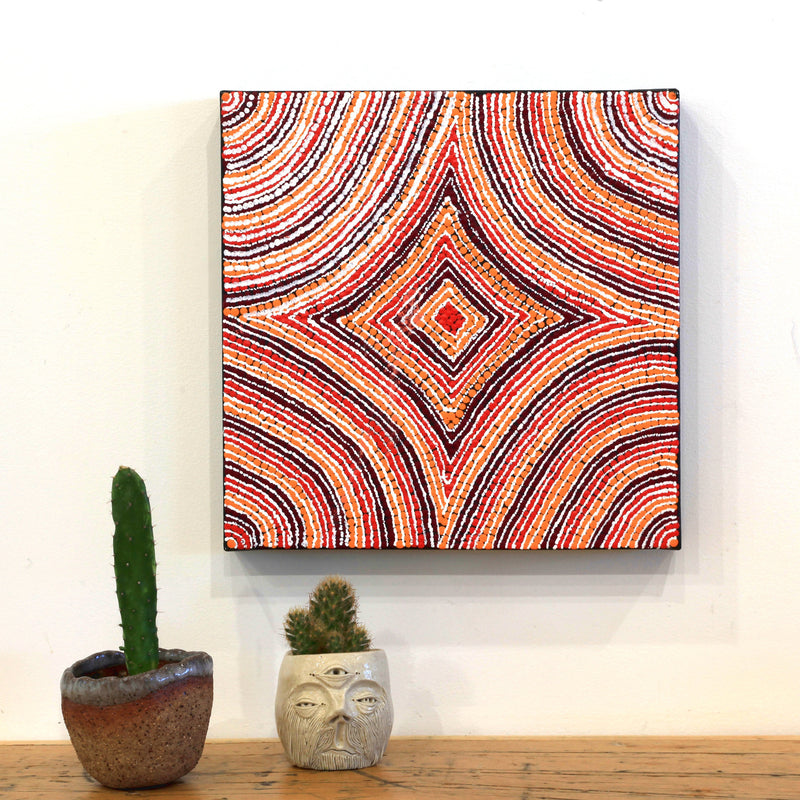 Aboriginal Artwork by Rene Napangardi Dixon, Yarla Jukurrpa - Cockatoo creek, 30x30cm