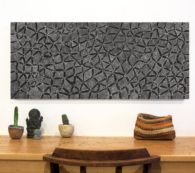 Aboriginal Artwork by Renelle Napanangka McCormack, Pikilyi Jukurrpa (Vaugn Springs Dreaming), 107x46cm