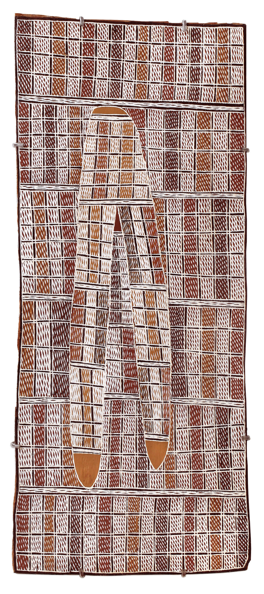 Aboriginal Artwork by Rerrkirrwaŋa Munuŋgurr, Djukurr, 75x31cm Bark