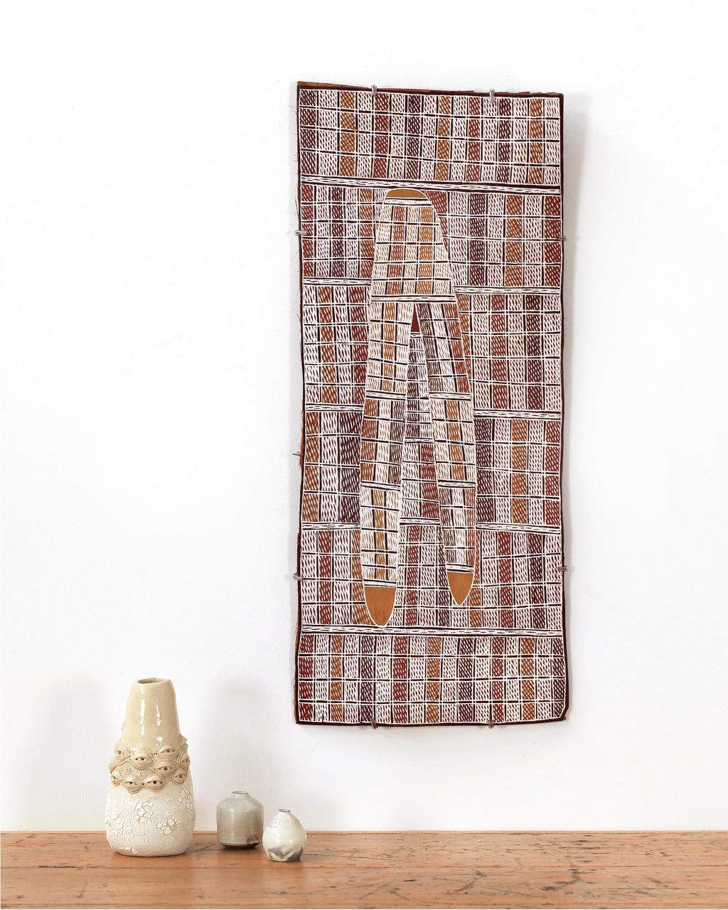 Aboriginal Artwork by Rerrkirrwaŋa Munuŋgurr, Djukurr, 75x31cm Bark