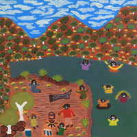 Aboriginal Artwork by Rhonda Napanangka, Picnic out Bush at Twenty Mile, 30x30cm