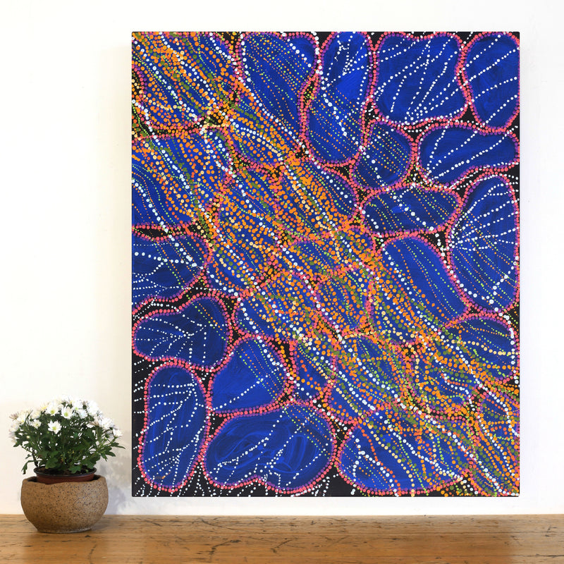 Aboriginal Artwork by Ricardo Jampijinpa Gallagher, Yankirri Jukurrpa (Emu Dreaming) - Ngarlikurlangu, 91x76cm