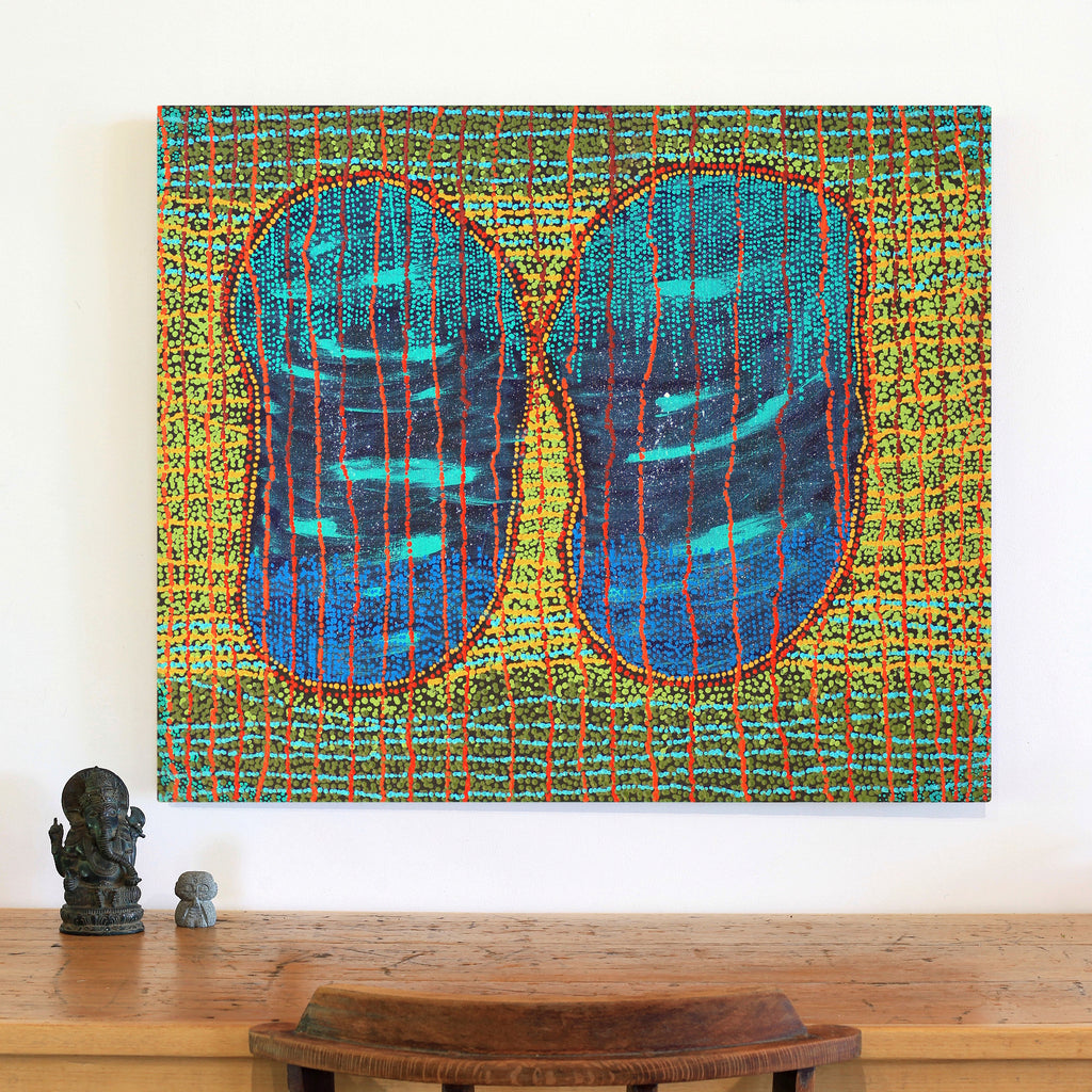 Aboriginal Artwork by Ricardo Jampijinpa Gallagher, Yankirri Jukurrpa (Emu Dreaming) - Ngarlikurlangu, 91x76cm