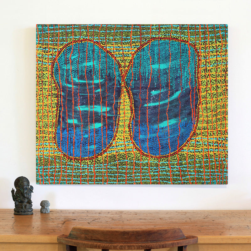 Aboriginal Artwork by Ricardo Jampijinpa Gallagher, Yankirri Jukurrpa (Emu Dreaming) - Ngarlikurlangu, 91x76cm