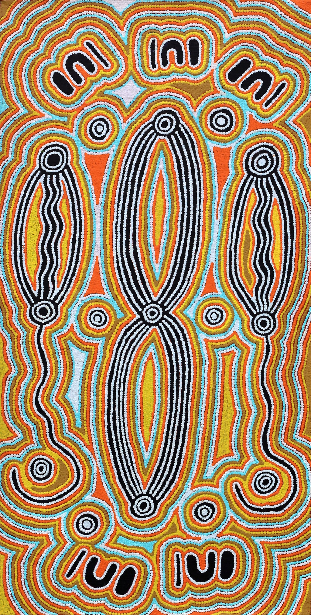 Aboriginal Artwork by Rita Napanangka Wheeler, Mina Mina Jukurrpa (Mina Mina Dreaming) - Janyinki, 91x46cm