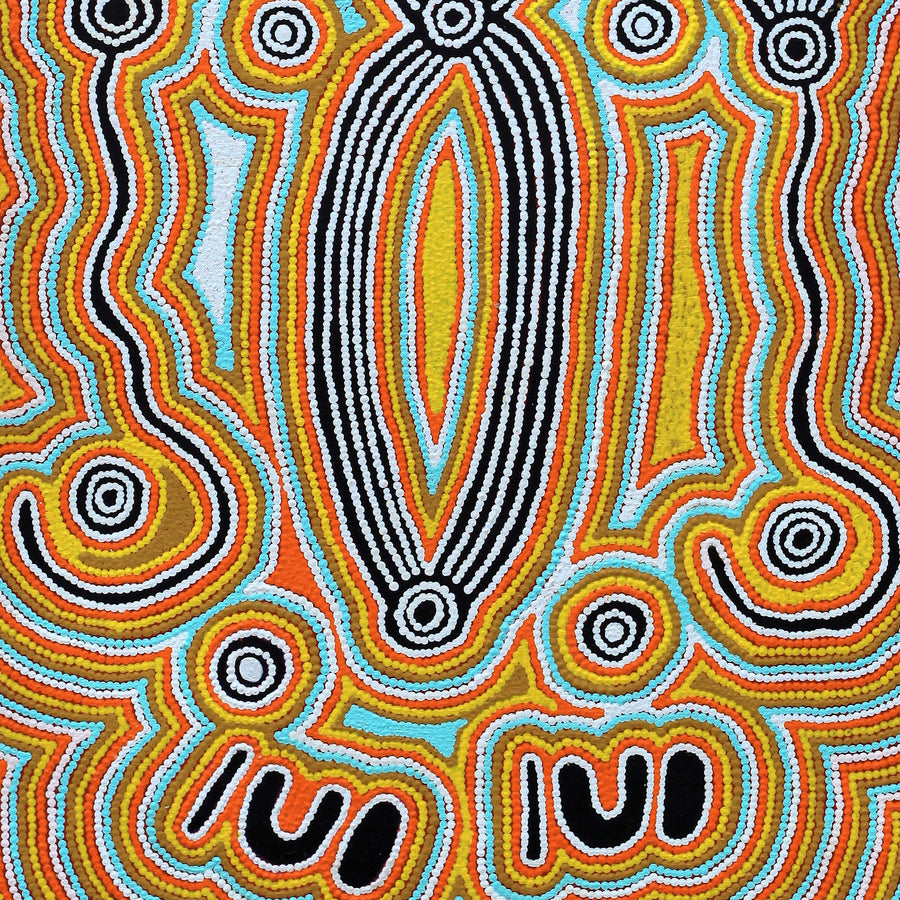 Aboriginal Artwork by Rita Napanangka Wheeler, Mina Mina Jukurrpa (Mina Mina Dreaming) - Janyinki, 91x46cm
