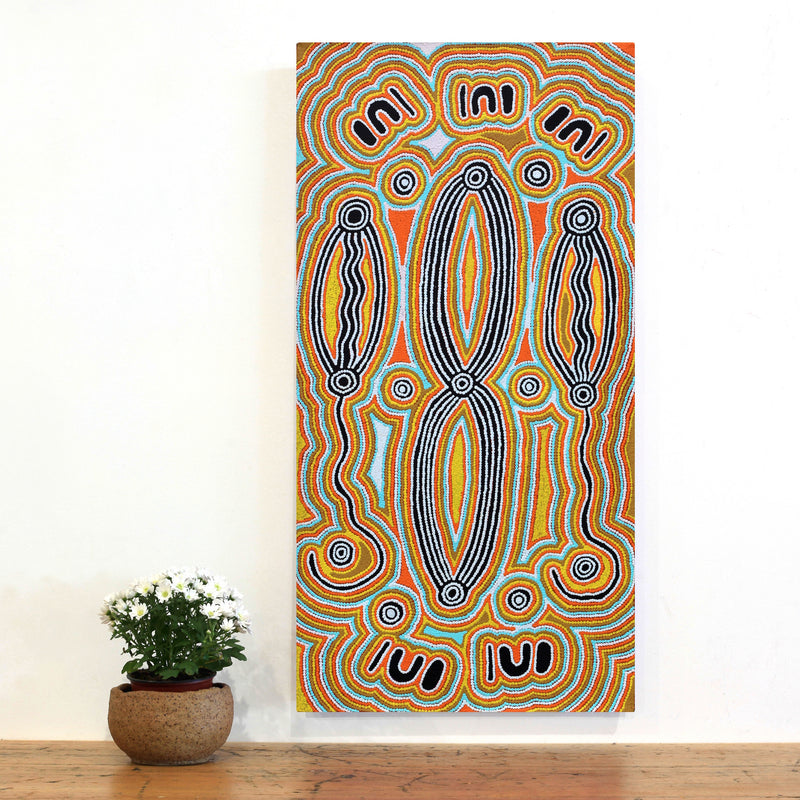 Aboriginal Artwork by Rita Napanangka Wheeler, Mina Mina Jukurrpa (Mina Mina Dreaming) - Janyinki, 91x46cm